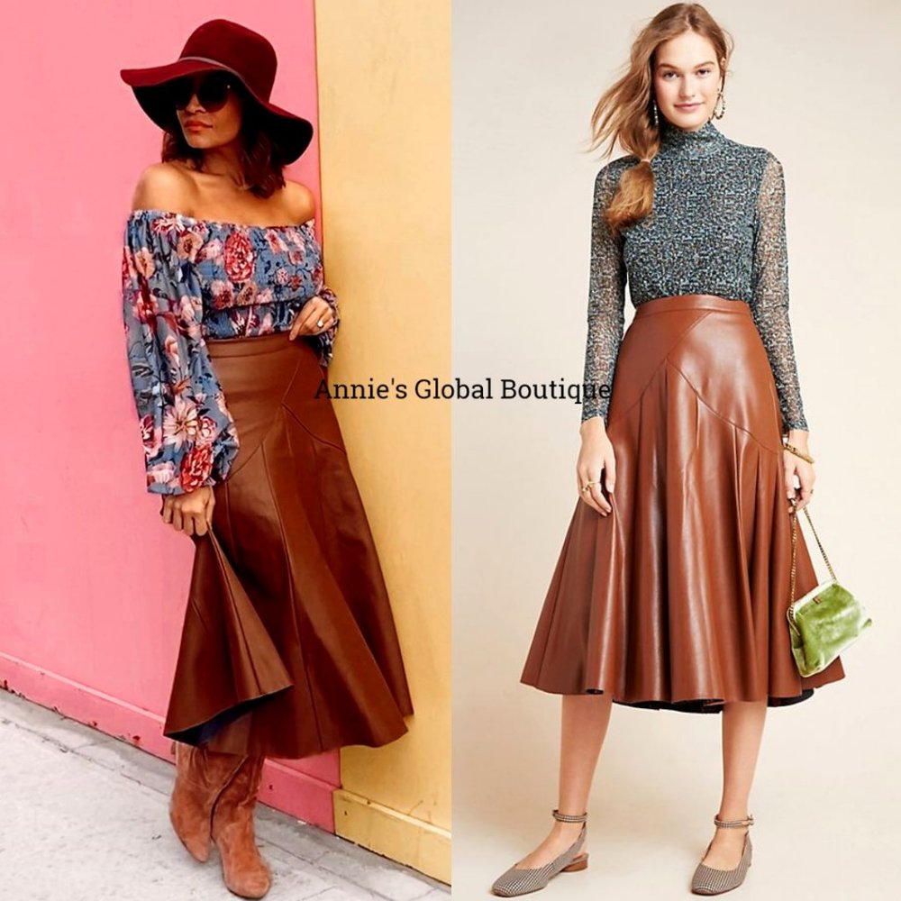 RARE NWT ANTHROPOLOGIE Mariska Faux Leather Skirt - Picture 3 of 8